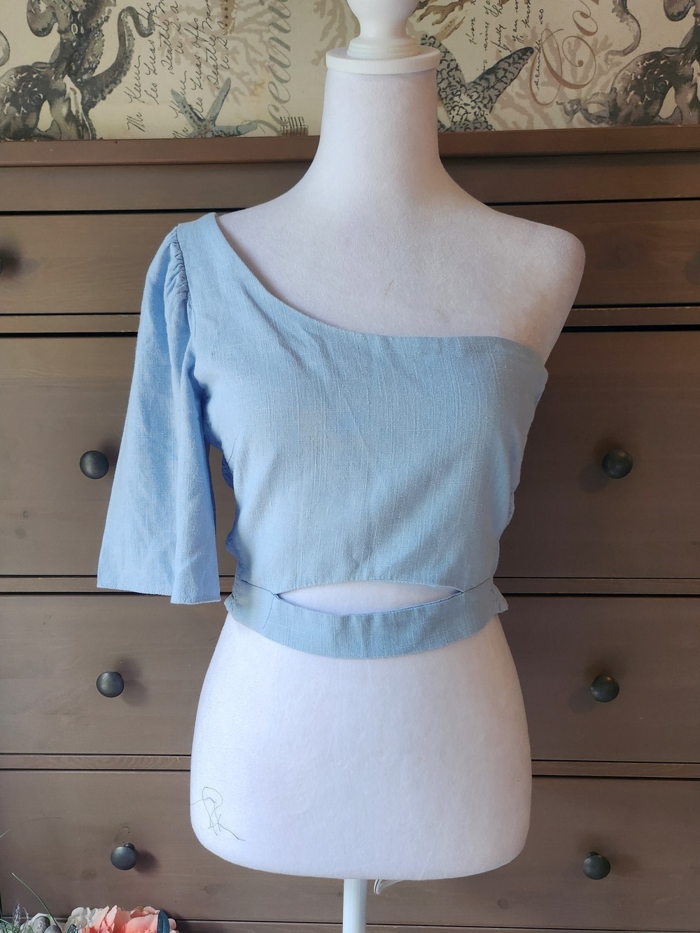 Women’s One-Shoulder Cutout Crop Top - Light Blue By Zara - Picture 2 of 10